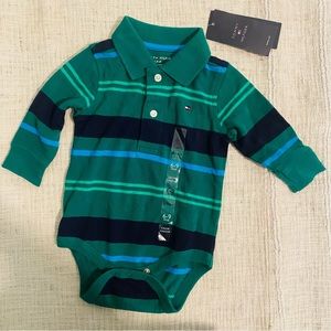 NWT Tommy Hilfiger Striped Long Sleeve Polo Baby Onesie (6-9 Months)